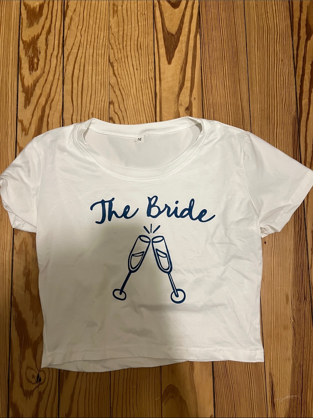 White 'The Bride' Cropped Tee with Navy Print